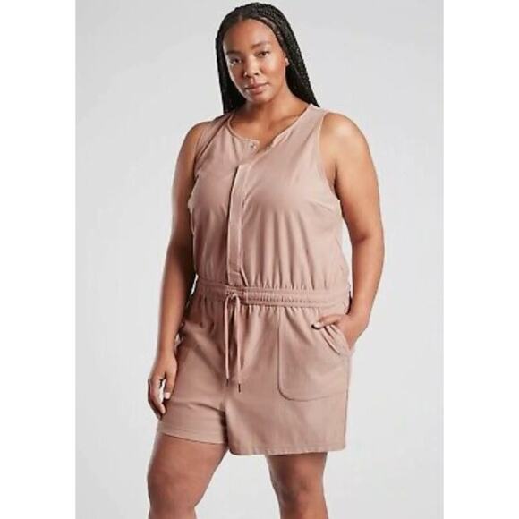 Athleta Farallon Printed Romper Mocha Latte Sz. 3X NWT $98 Travel Organic Cotton - Picture 1 of 5